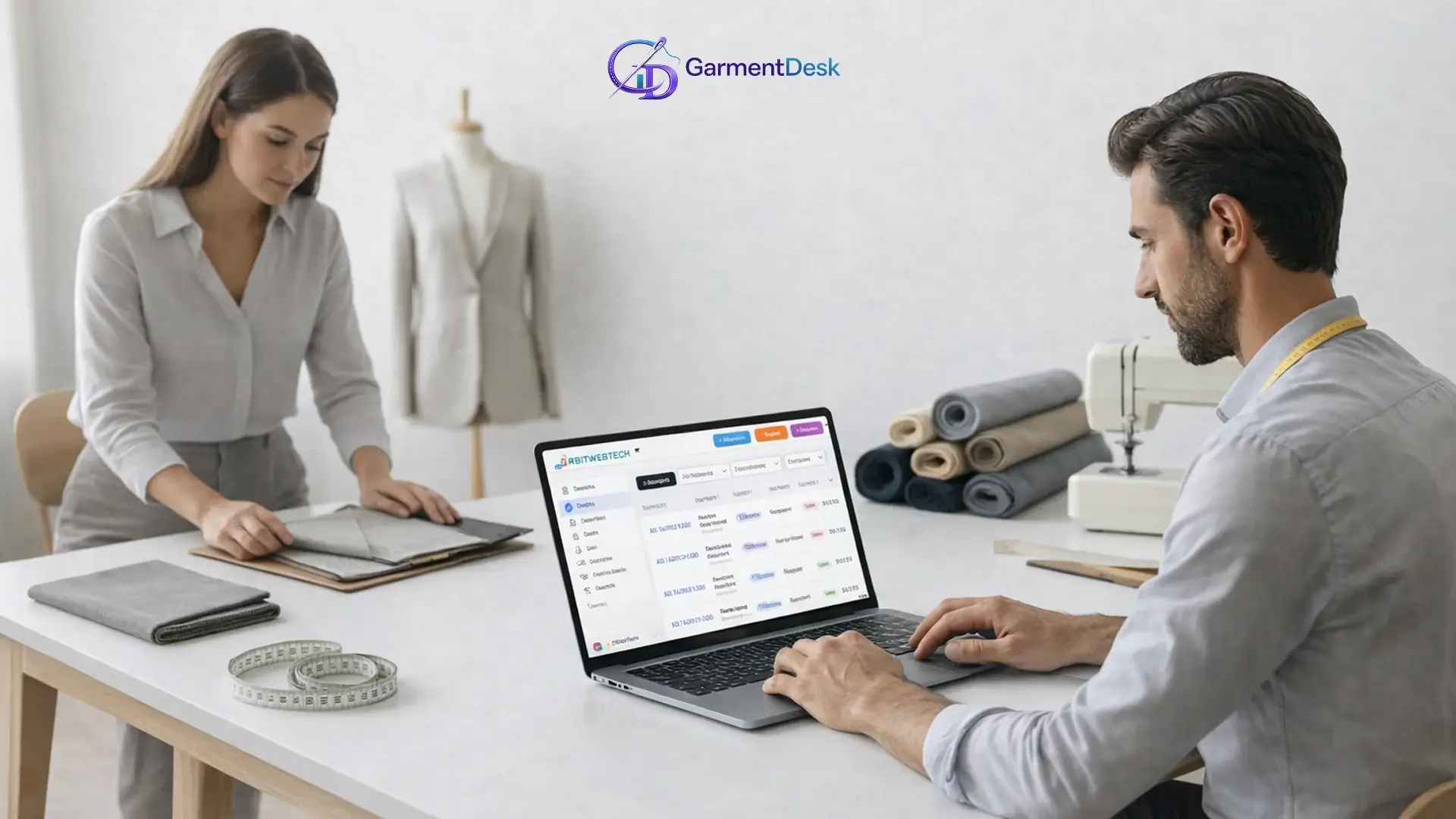 The Complete Guide to Tailor Shop Management Software in 2026 1 Tailor Shop Management Software dashboard used by tailors managing orders measurements and fabric in a modern tailoring studio